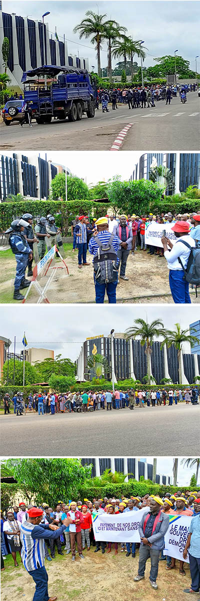 Image de Société. Devant la Primature à Libreville, un groupe de retraités civils et militaires a protesté pour réclamer le paiement de leurs pensions en retard depuis 2015. Les manifestants souhaitaient rencontrer le Premier ministre pour obtenir une date précise de paiement. Ils soulignent l'importance de leurs droits légitimes en tant que travailleurs et expriment leur détermination à ne pas baisser les bras. Les questions de pension interpellent toute la société, car il s'agit de la vie des retraités. Quelles actions peuvent être entreprises pour résoudre ce problème et assurer le versement des pensions en temps voulu ?